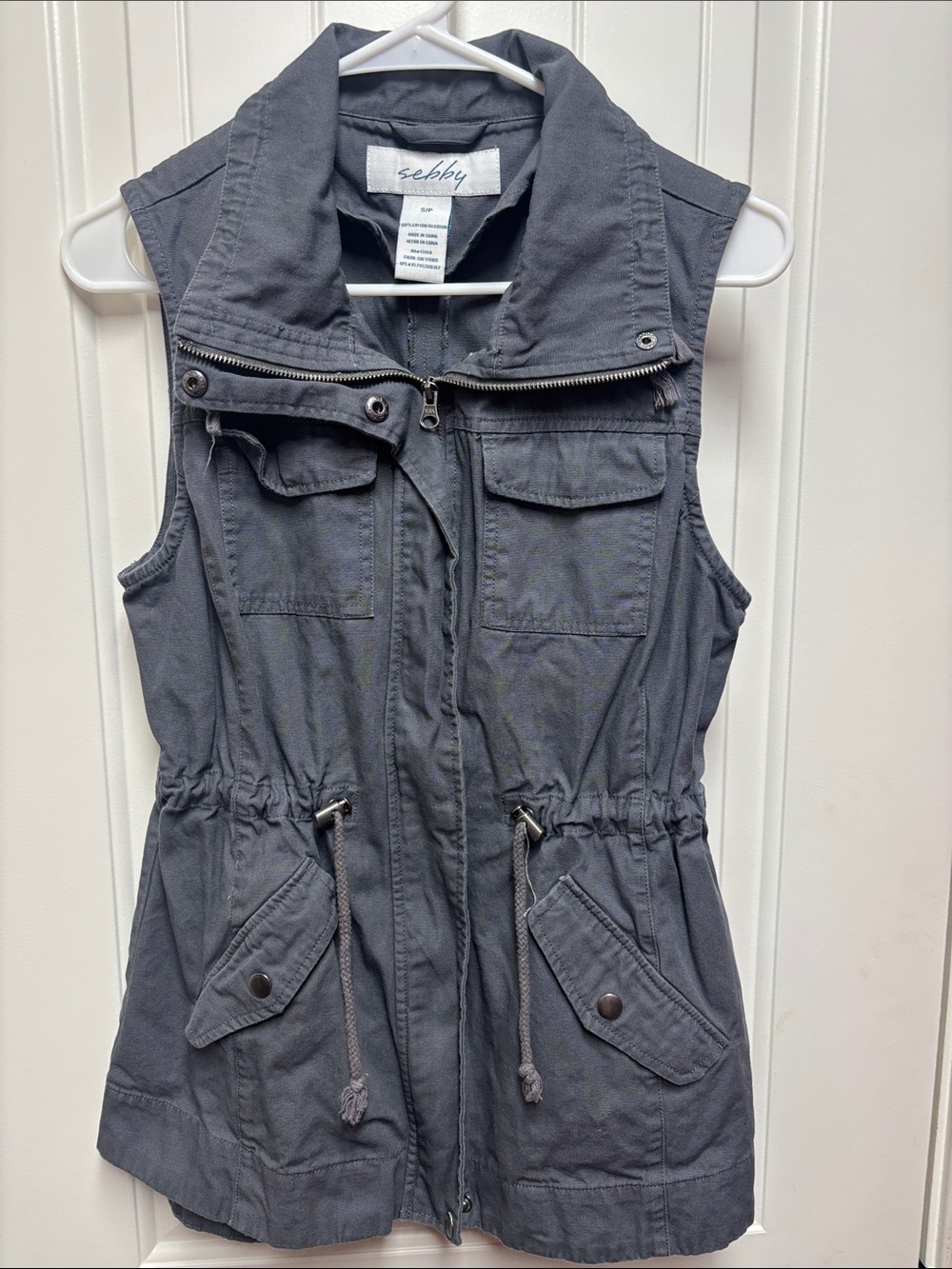 Sebby Gray Sleeveless Utility Vest with Drawstring Waist size S